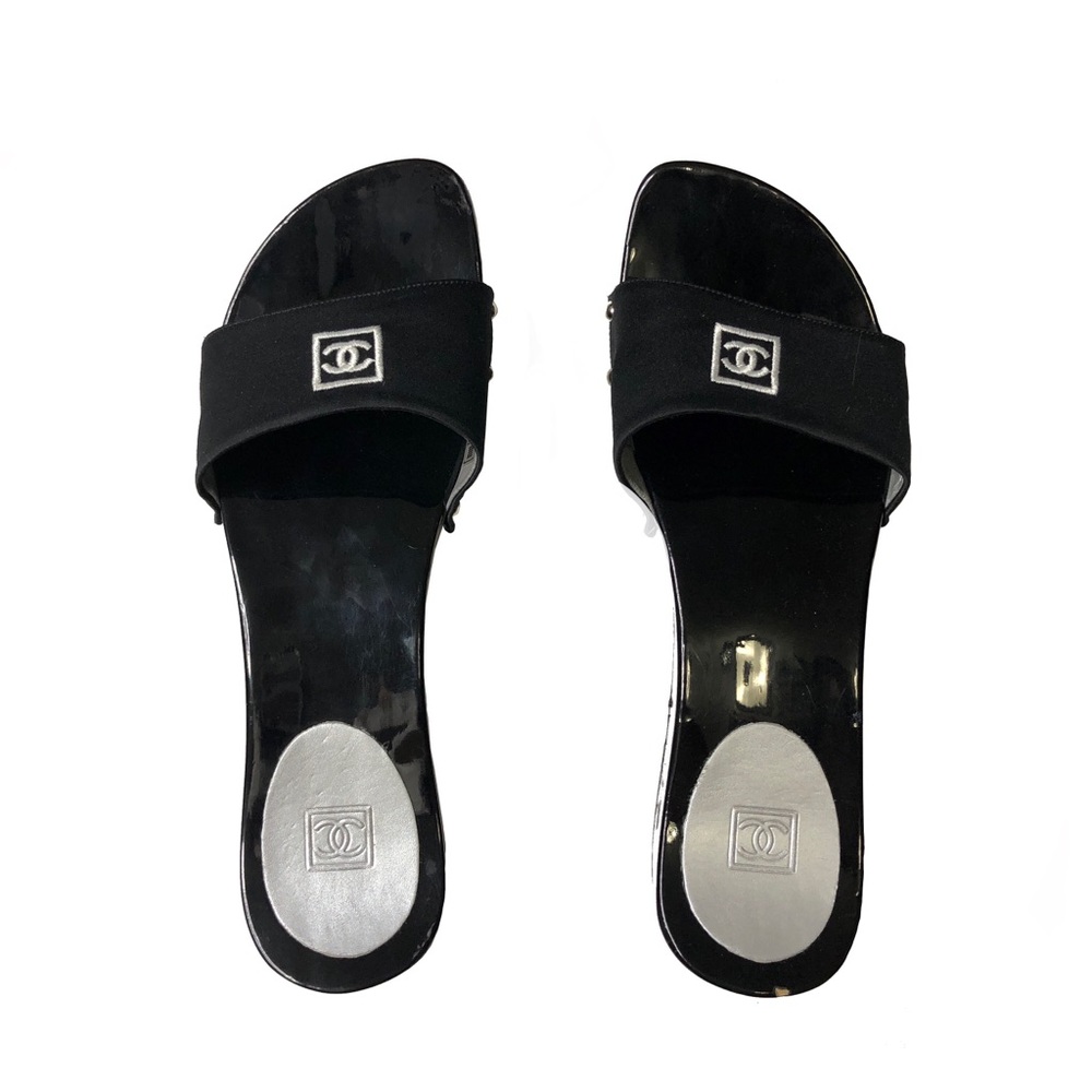 Chanel Lacquered Wood CC Logo Sandals